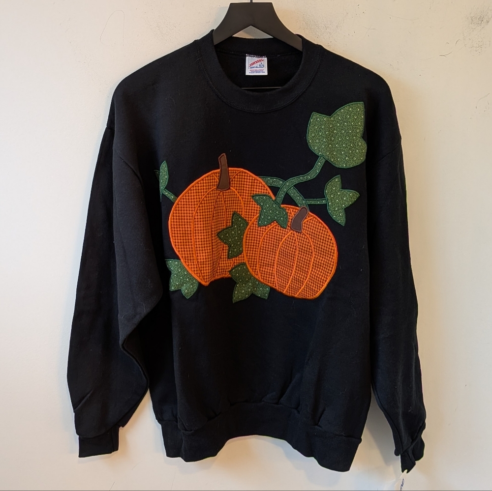VTG Jerzees Made in USA Deadstock Quilted Pumpkin Crewneck Halloween Large